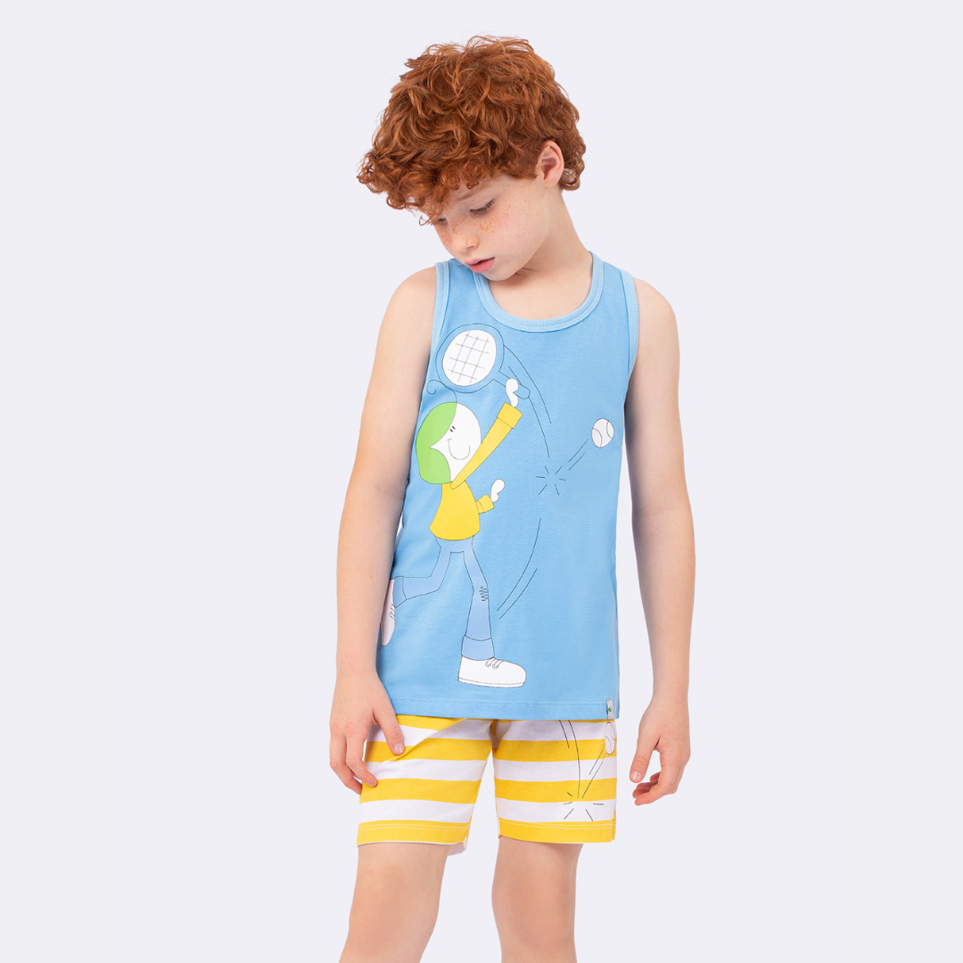 PIJAMA MASCULINO INFANTIL VEGGI REGATA RAQUETE AZUL