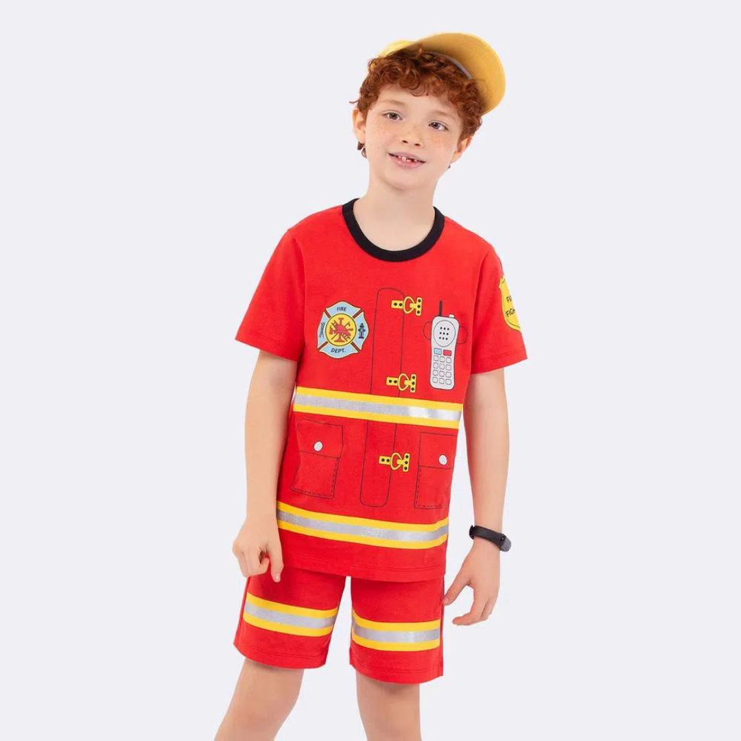PIJAMA MASCULINO INFANTIL VEGGI BOMBEIRO VERMELHO
