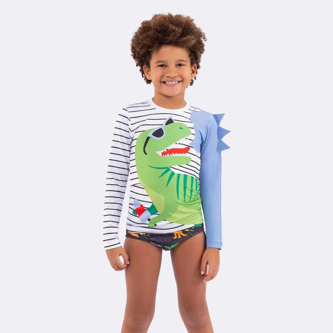 BLUSA MASCULINA INFANTIL VEGGI PROTEÇÃO UV DINO