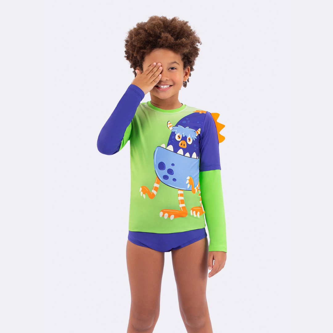 BLUSA MASCULINO INFANTIL VEGGI UV MANGA LONGA MONTRO VERDE