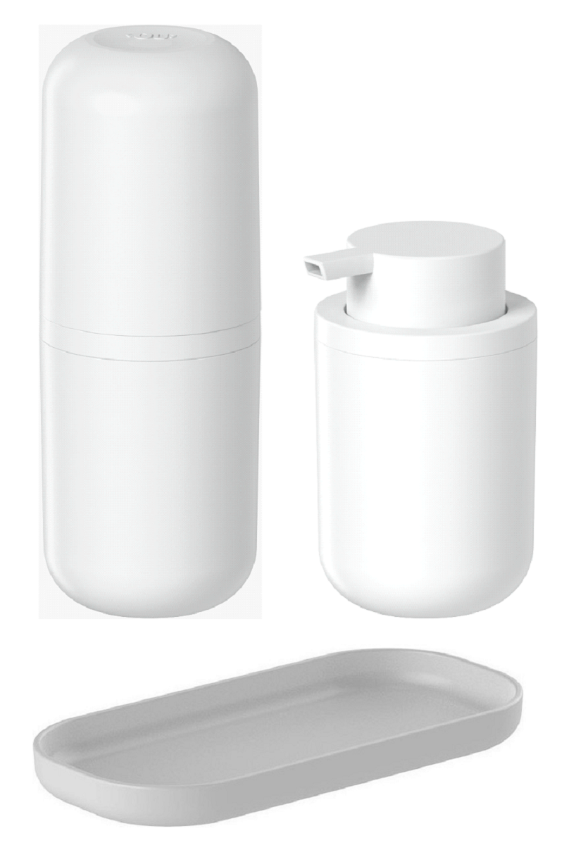 KIT BANHEIRO LAVABO BANCADA 3 PEÇAS BOLD OU BRANCO PORTA ESCOVA DENTE CREME DENTAL, PORTA SABONETE LIQUIDO, BANDEJA