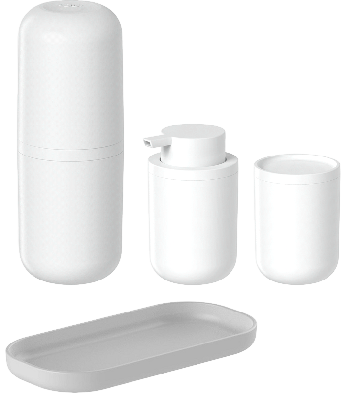 KIT BANHEIRO LAVABO BANCADA 4 PEÇAS BOLD OU BRANCO PORTA ESCOVA DENTE CREME DENTAL, PORTA SABONETE LIQUIDO, PORTA ALGODÃO COTONETE, BANDEJA