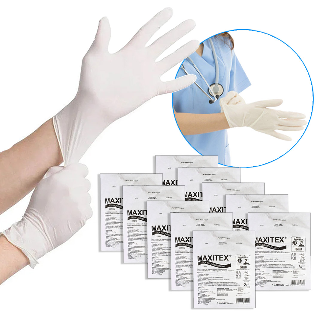 Kit 5 Luvas Esterilizada Látex Cirúrgica 8,5 com Pó