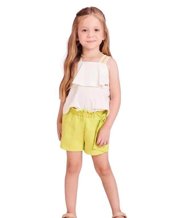 CONJUNTO MOMI BLUSA PÉROLA E SHORTS COM LAÇO