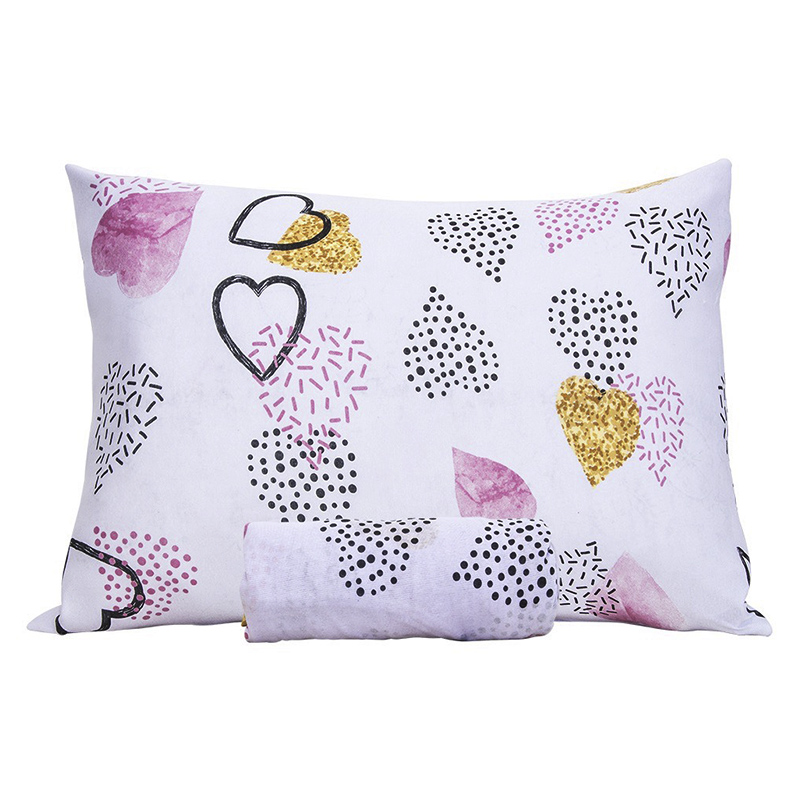 Jogo de Cama Solteiro Doce Vida Malha Misto Estampado Sweet Love 2 Pçs com Elastico Lavanda