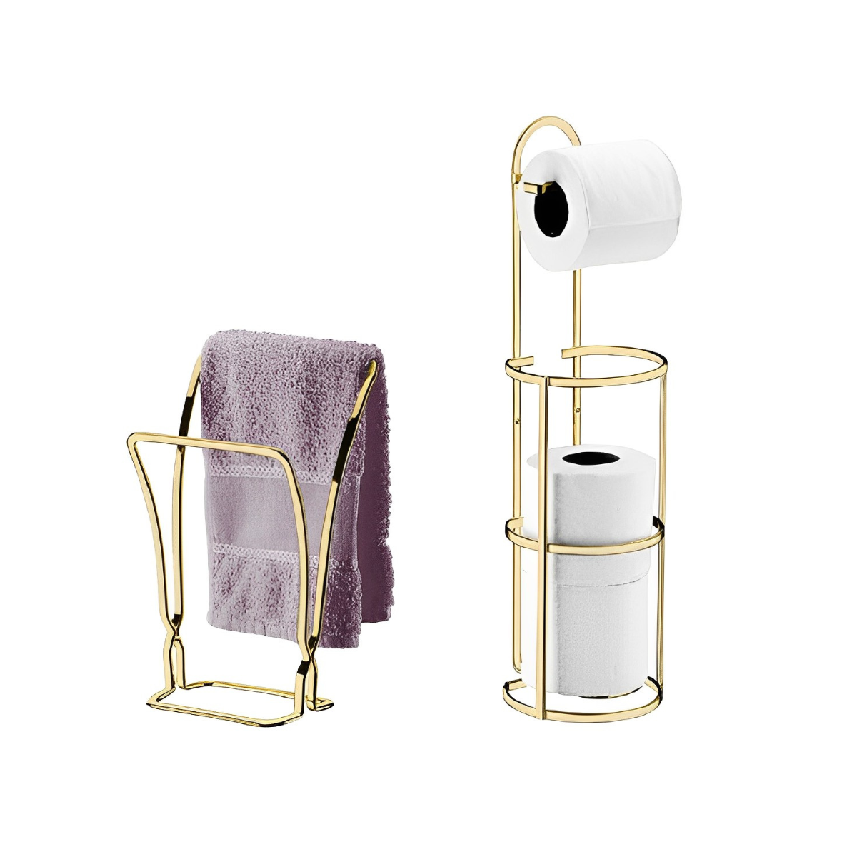 KIT BANHEIRO LAVABO DOURADO - 02 PEÇAS, PORTA TOALHA DE BANCADA E PORTA PAPEL HIGIÊNICO FUTURE 1608DD 1609DD