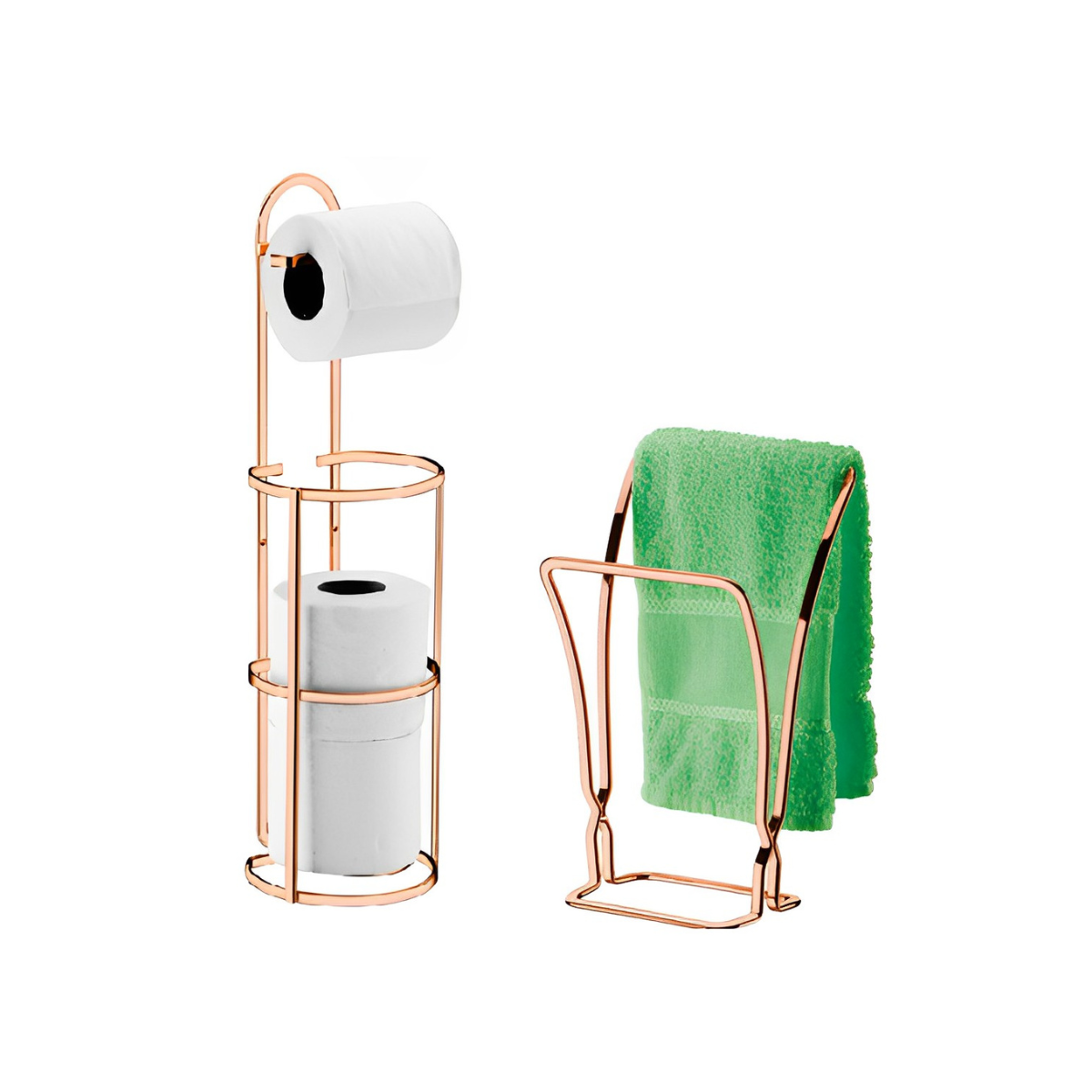 KIT BANHEIRO LAVABO ROSE GOLD 02 PEÇAS, PORTA TOALHA DE BANCADA E PORTA PAPEL HIGIÊNICO FUTURE 1608RG 1609RG