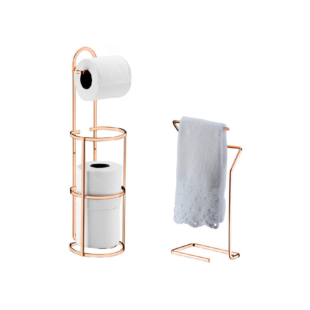 KIT BANHEIRO LAVABO ROSE GOLD 02 PEÇAS, PORTA TOALHA BANCADA E PAPELEIRA FUTURE 1891RG 1609RG