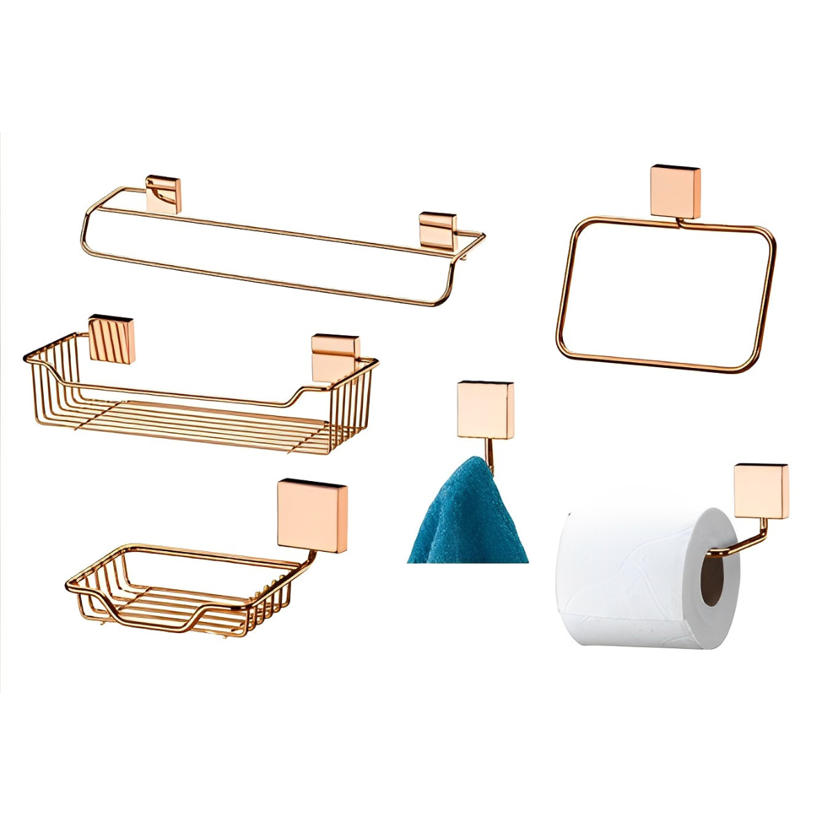 Kit banheiro lavabo 6 peças rosé gold Future