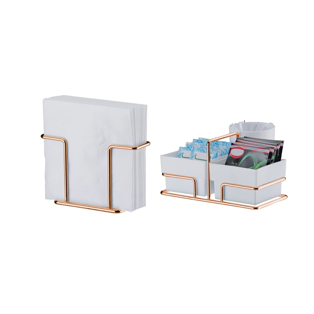 Kit Porta Sachê Açúcar, chá, adoçante E Porta guardanapo rosé gold Future 