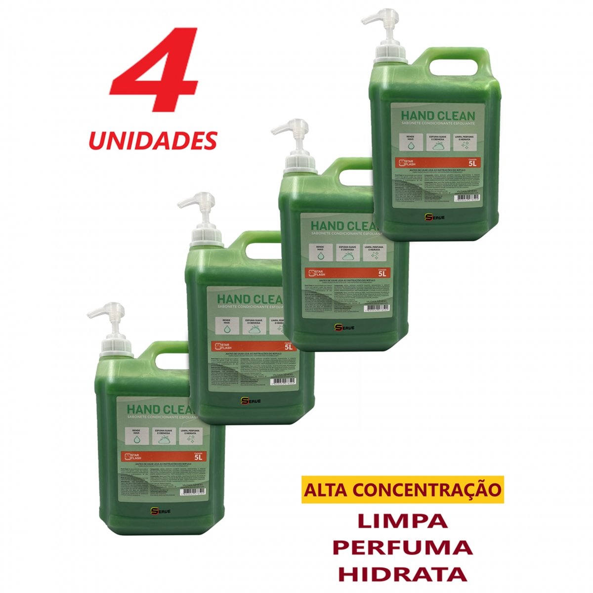 Kit 4 unidades Hand Clean Sabonete Líquido Desengraxante Esfoliante 5 Litros