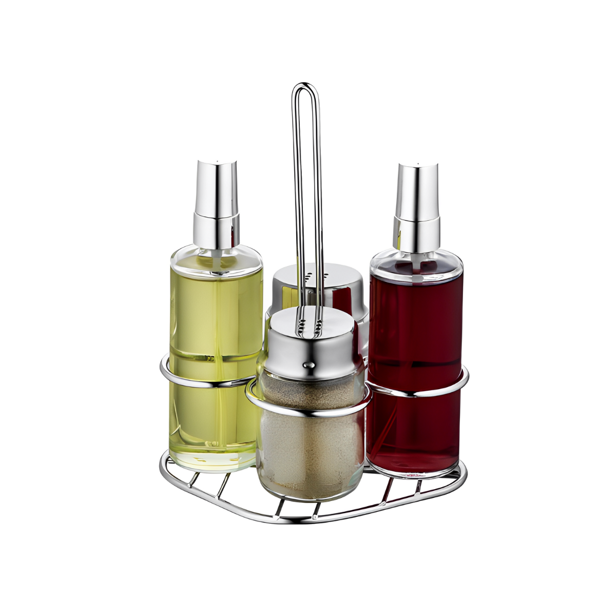 GALHETEIRO SPRAY 05 PEÇAS ÓLEO VINAGRE SAL PIMENTA FORMA INOX 802226 