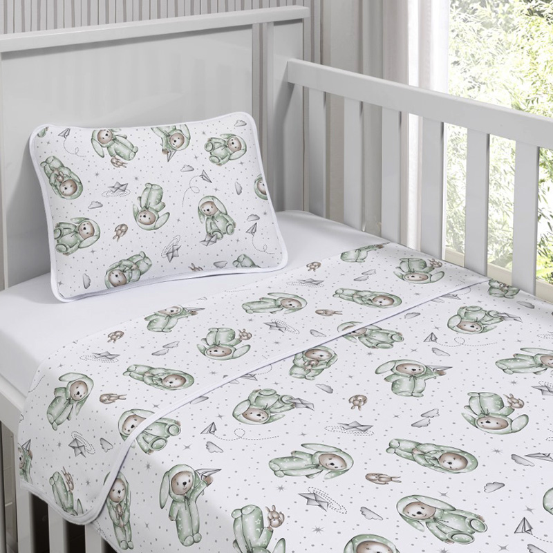 Jogo de Cama Tecebem Baby Malha 100% Algodao Estampado Yan 3 Peças Branco