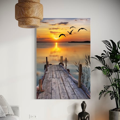 Quadro Decorativo Galeria Píer Por Do Sol Gaivotas 