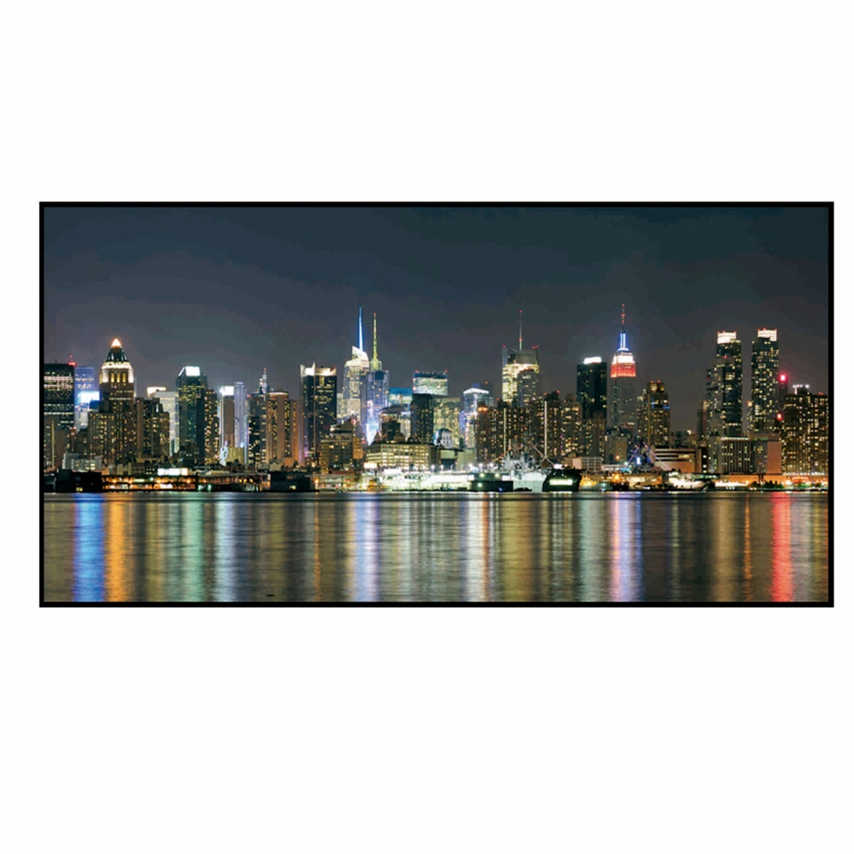 Quadro Decorativo Barcelona City At Night Moldura Preta 50x100cm