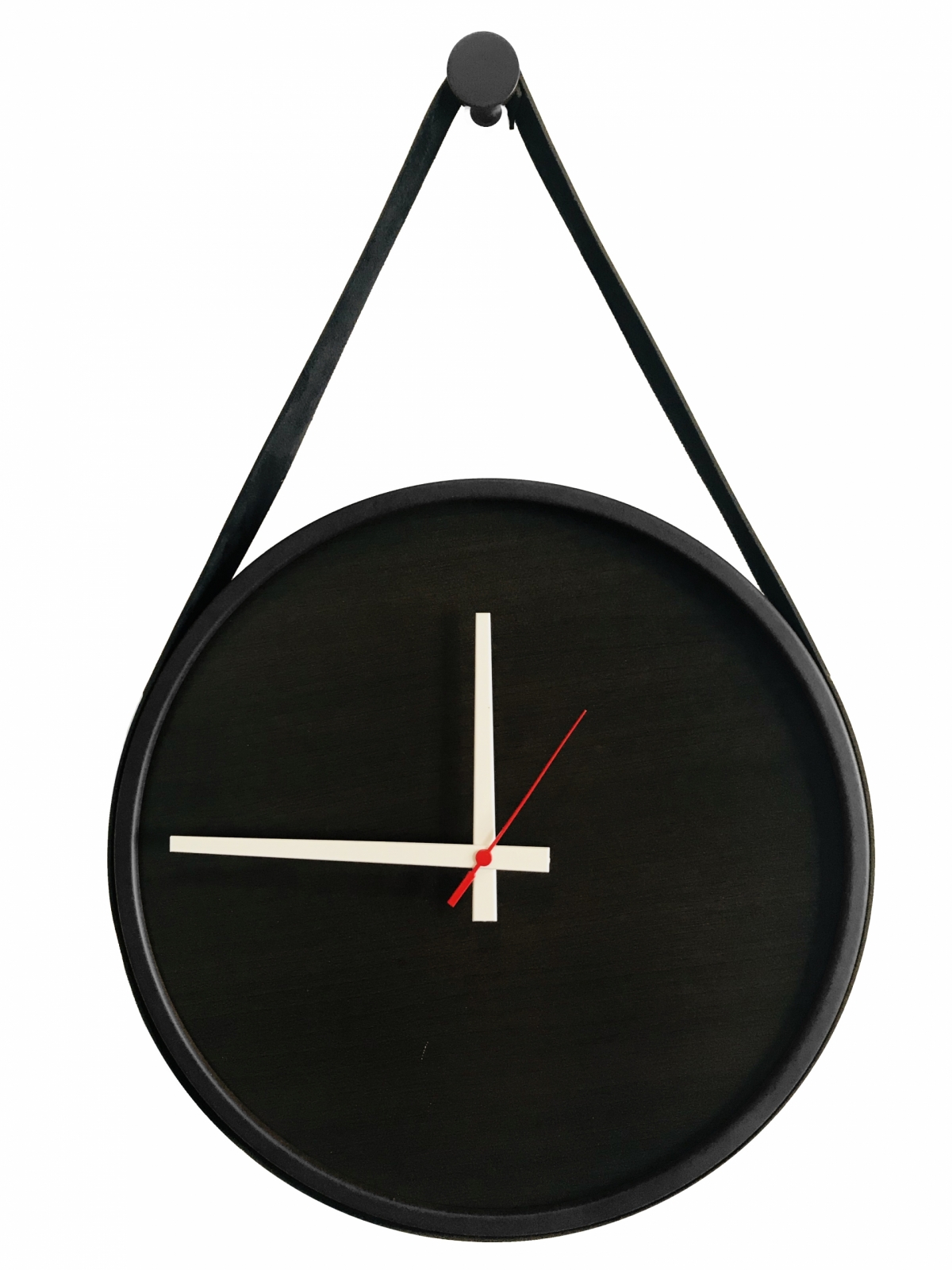 Relógio Decorativo Adnet Preto Alça Corino Preto Mostrador Preto Ponteiro Branco 30cm Redondo