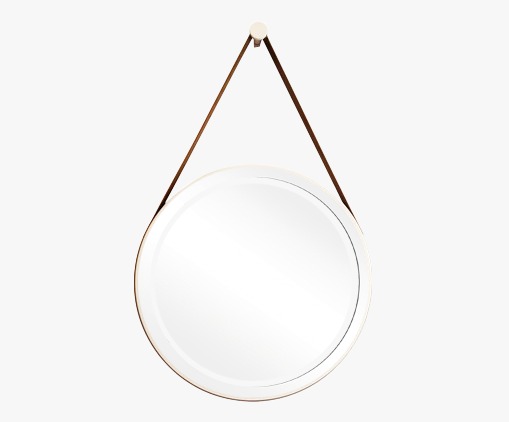 Espelho Decorativo Adnet Branco Alça Corino Caramelo Led Amarelo 60cm Redondo Botão