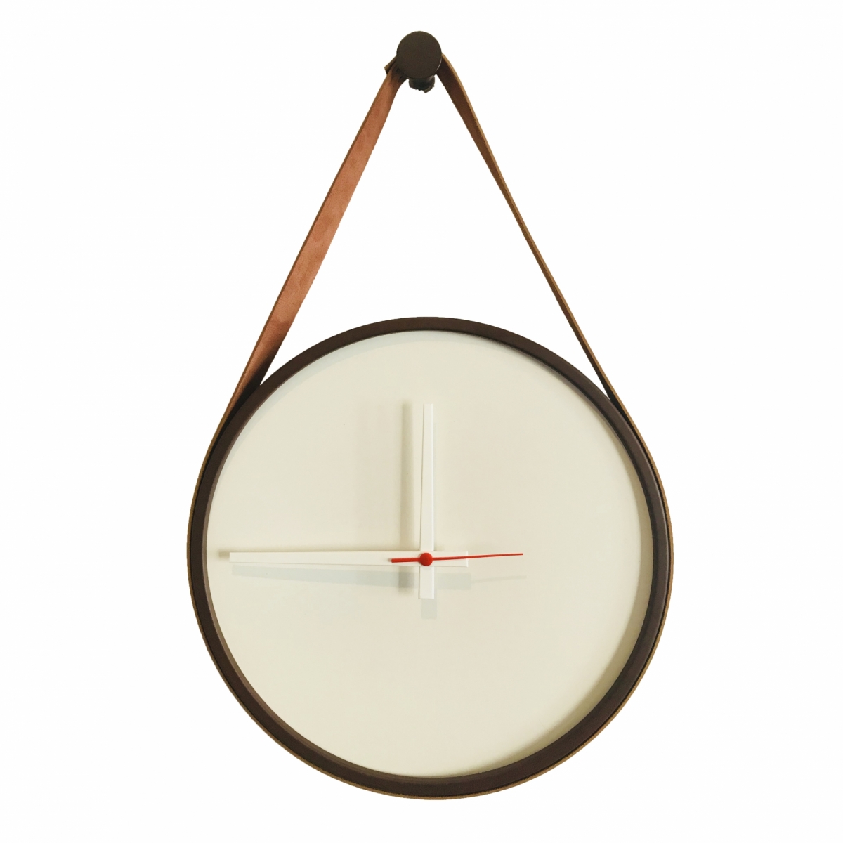 Relogio Decorativo Adnet Marrom Alça Corino Caramelo Mostrador Branco Ponteiro Branco 40cm Redondo