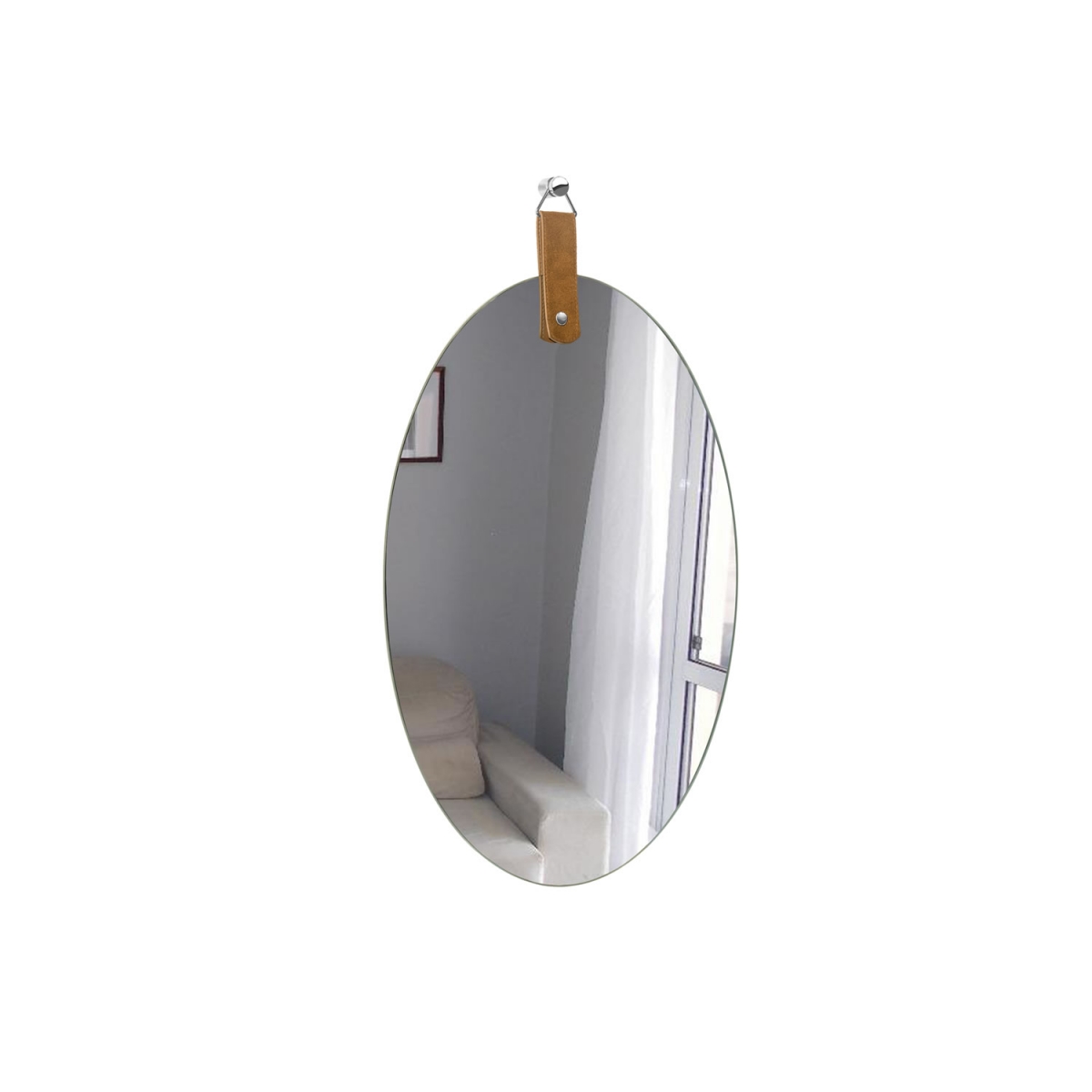Espelho Decorativo Life Alça Corino Caramelo 60x40cm Oval