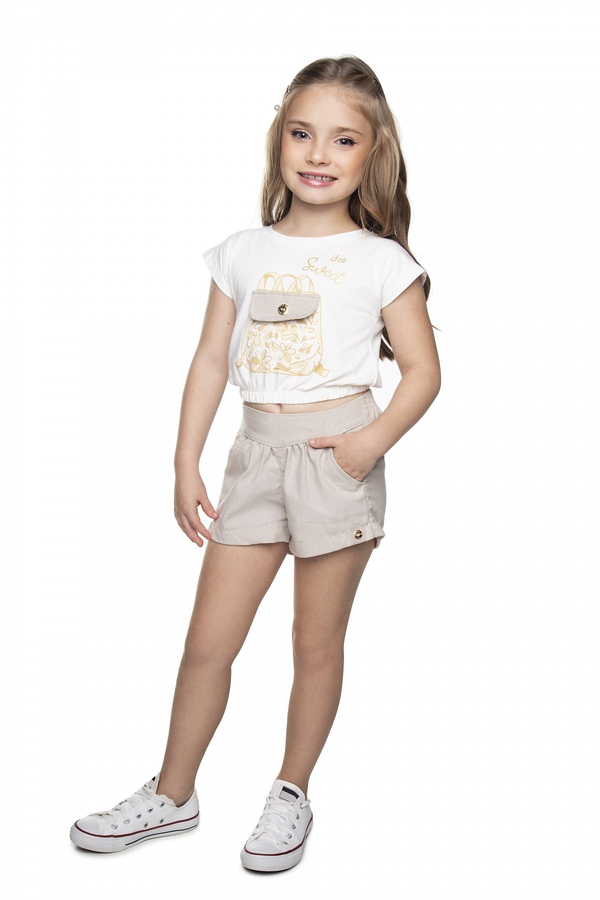 Conjunto Blusa em Cotton e Short Sarja/Linho 