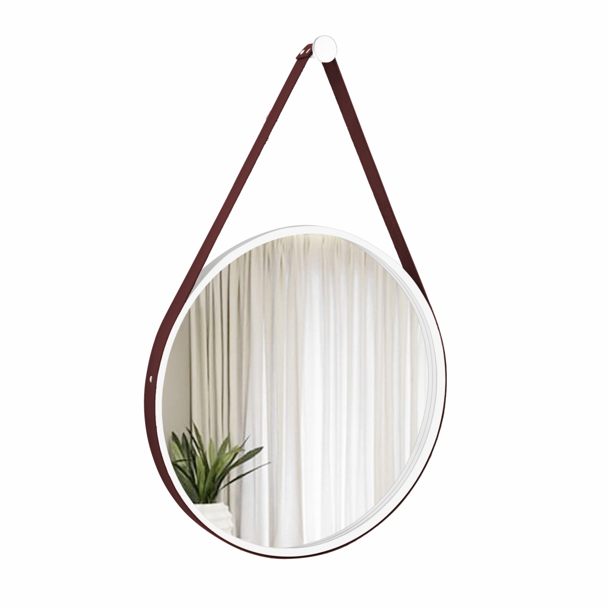 Espelho Decorativo Adnet Alça Corino 40cm Redondo