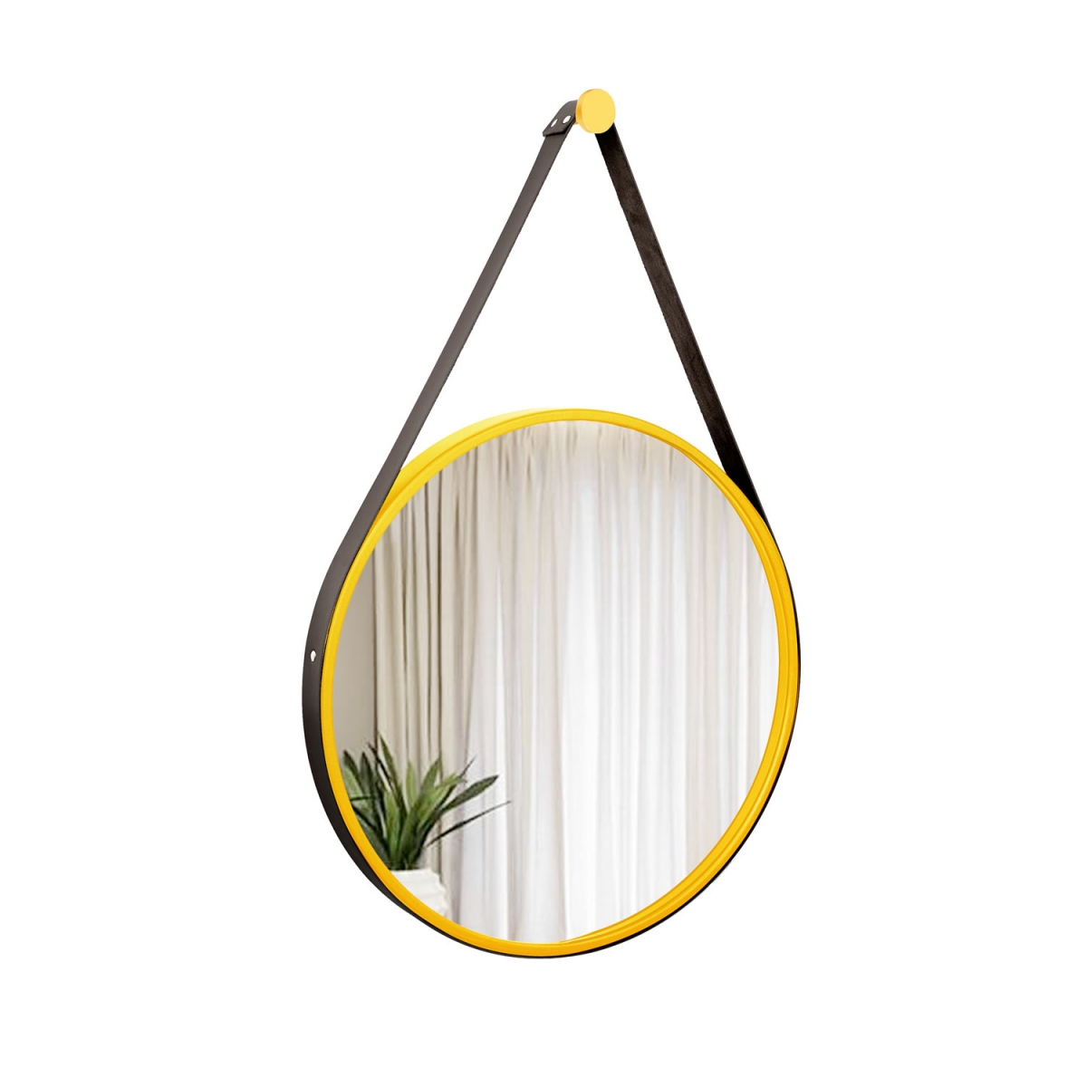Espelho Decorativo Adnet Alça Corino 50cm Redondo
