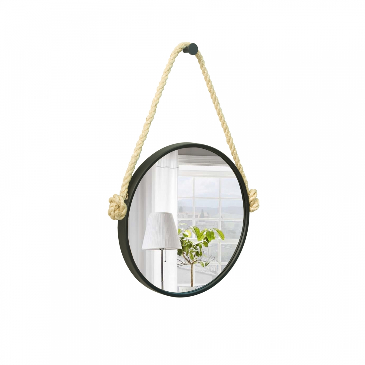 Espelho Decorativo Adnet Alça Sisal Natural 60cm Redondo