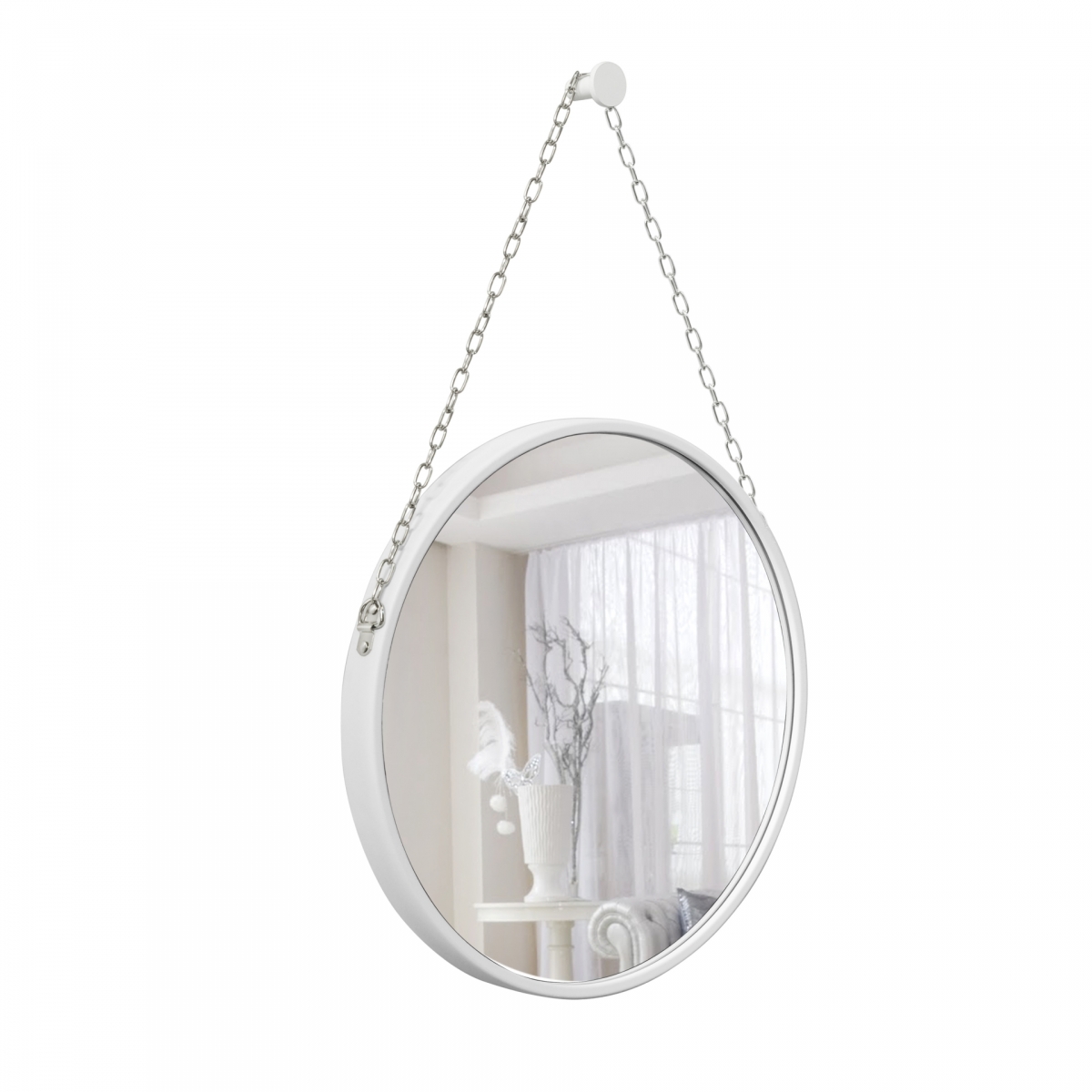 Espelho Decorativo Adnet Alça Corrente Cromada 40cm Redondo