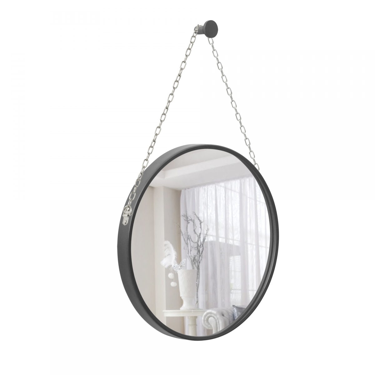 Espelho Decorativo Adnet Alça Corrente Cromada 60cm Redondo