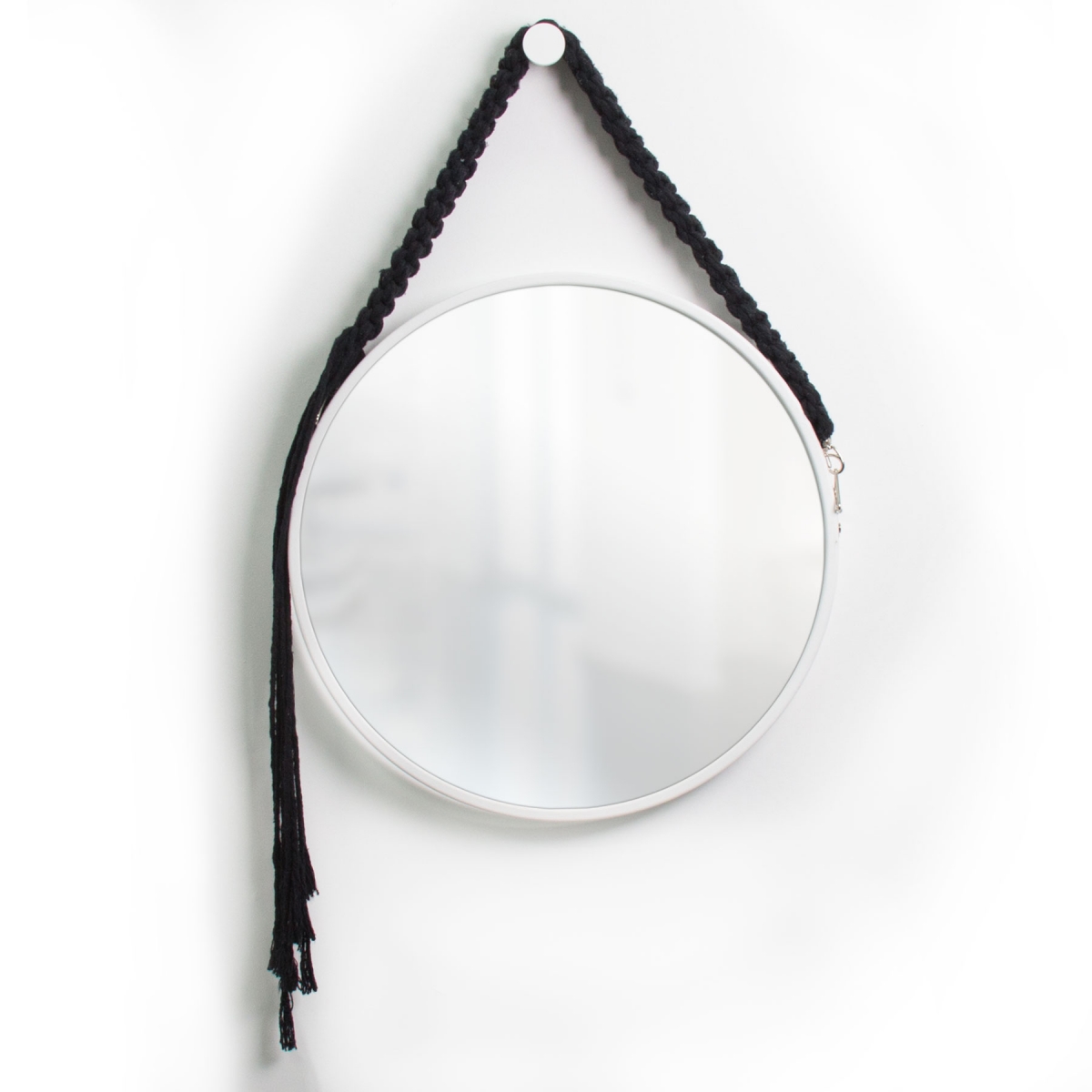 Espelho Decorativo Adnet Alça Macramê 40cm Redondo