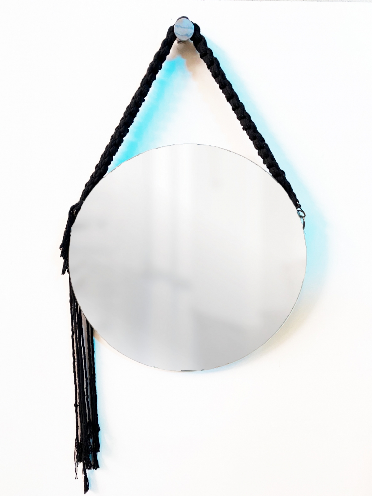 Espelho Decorativo Vintage Alça Macramê 50cm Redondo
