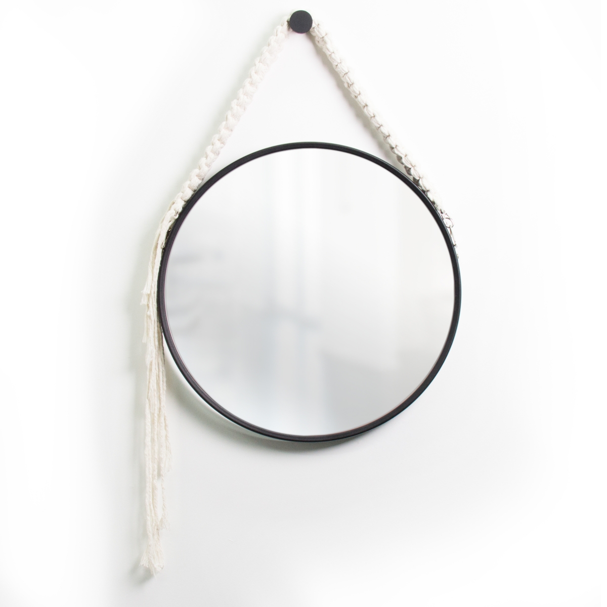 Espelho Decorativo Adnet Alça Macramê 60cm Redondo