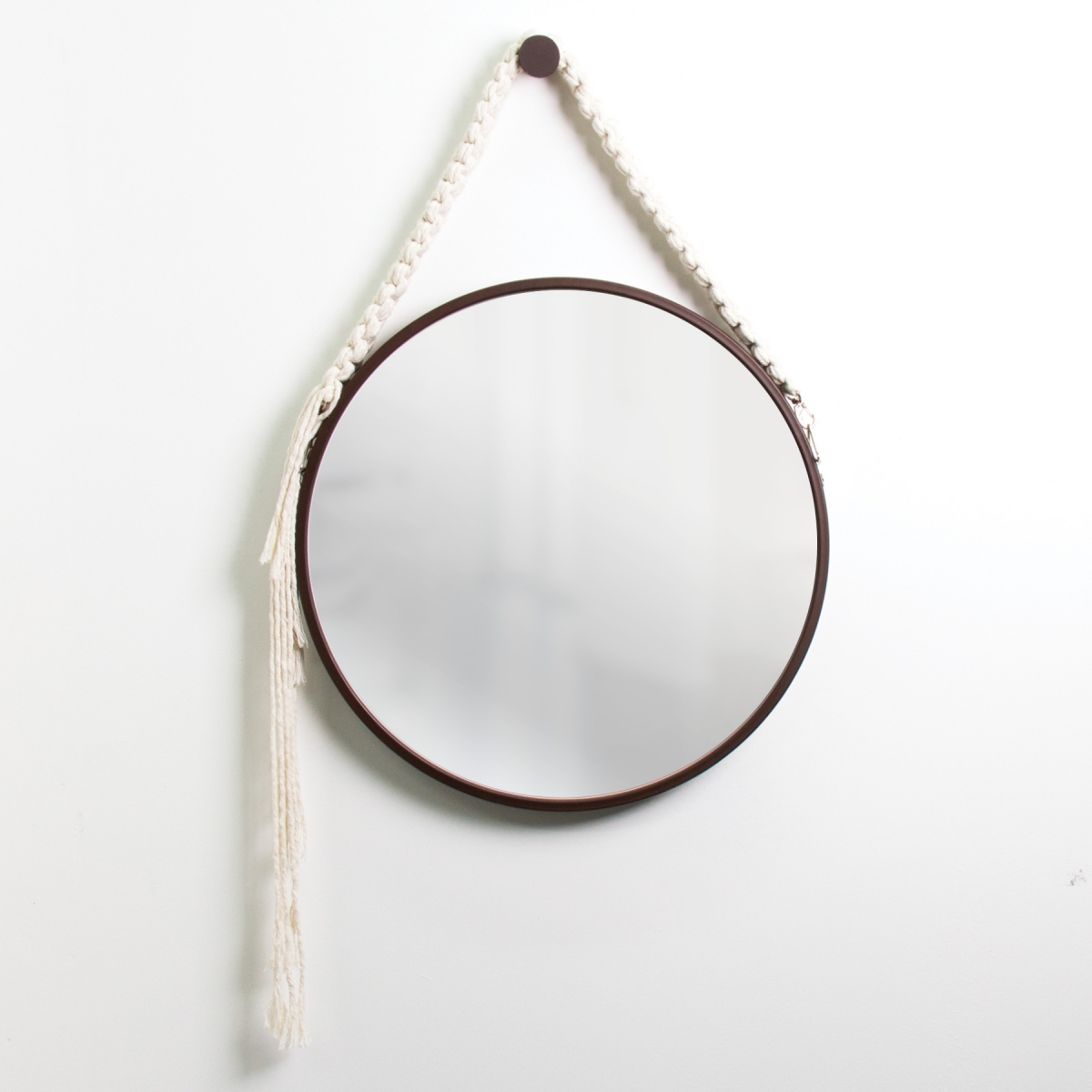Espelho Decorativo Adnet Alça Macramê 30cm Redondo