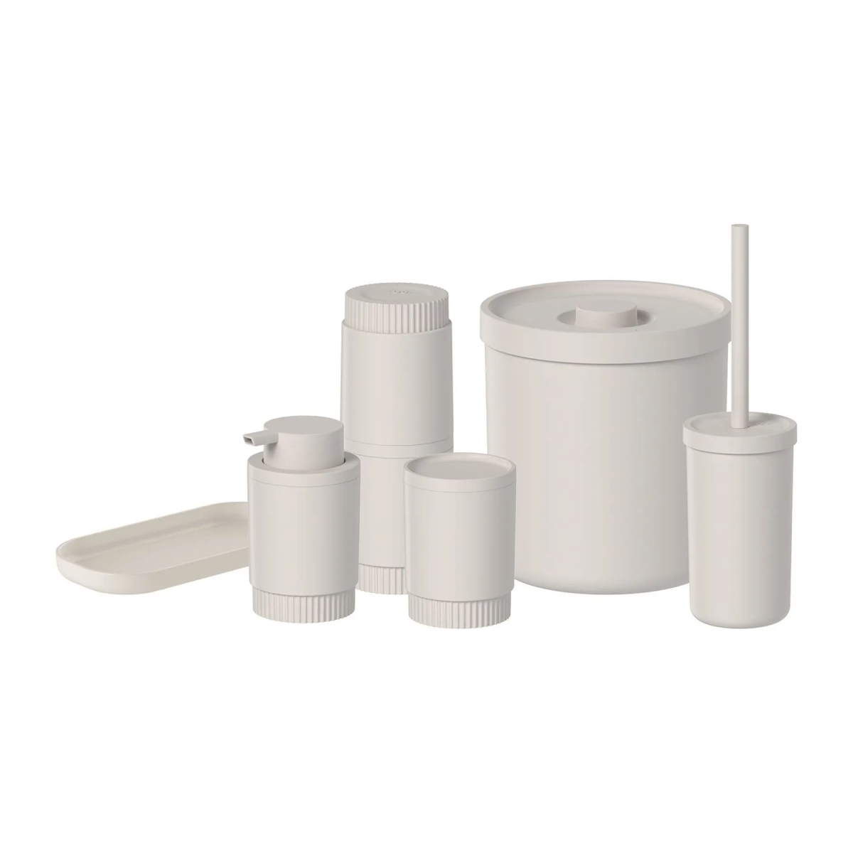 KIT CONJUNTO BANHEIRO LAVABO 6 PEÇAS DORICA OU BEGE PORTA ESCOVA, PORTA ALGODAO, PORTA SABONETE LIQUIDO, BANDEJA, LIXEIRA, ESCOVA SANITARIA