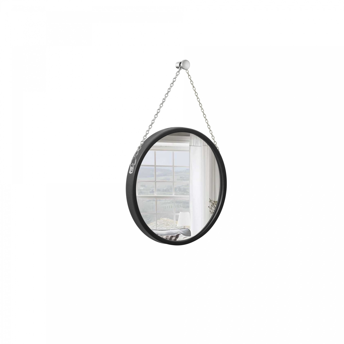 Espelho Decorativo Adnet Alça Corrente Cromada 30cm Redondo