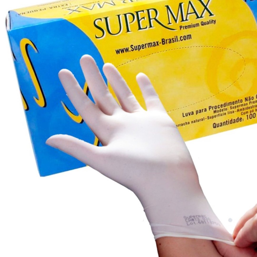 Luva Látex para Procedimento Com Po Supermax 100 unidades Branca Original