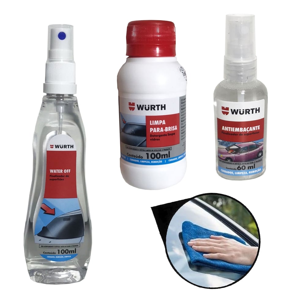 Kit Limpeza Para Vidros Water Off + Limpa Para-Brisa + Anti Embaçante Wurth