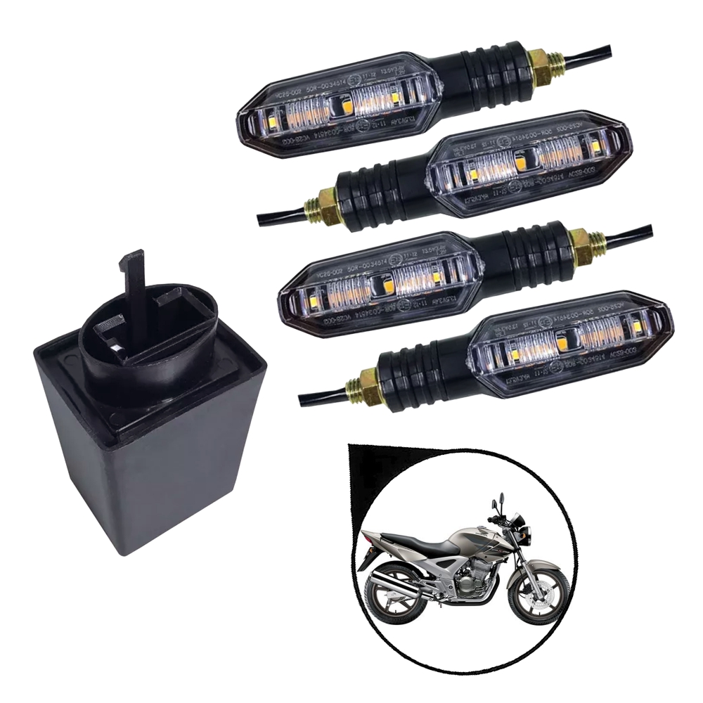 Kit 4 Pisca Led Sequencial Honda Cb 250f Twister + Rele de Pisca Led 3 Pinos 12 Volts
