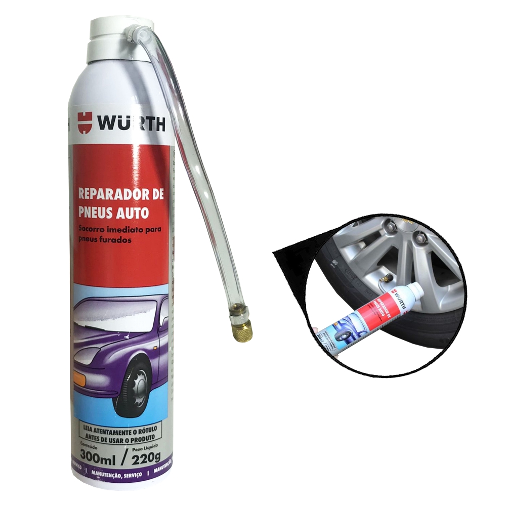 Reparador Furo Pneus Sem Camera Instantaneo 300 Ml Wurth