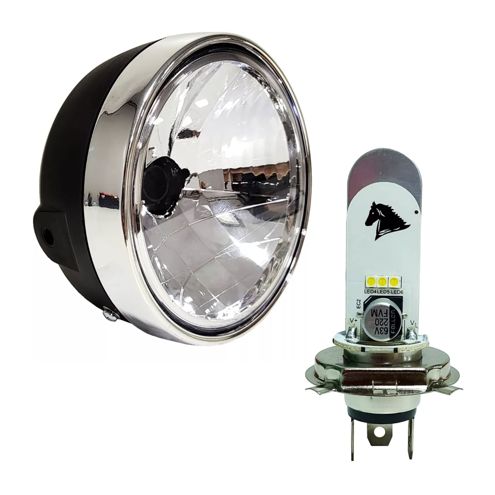 Farol Completo Cromado + Lâmpada Led Cavalinho Cbx 250 Twister 2001 Até 2008