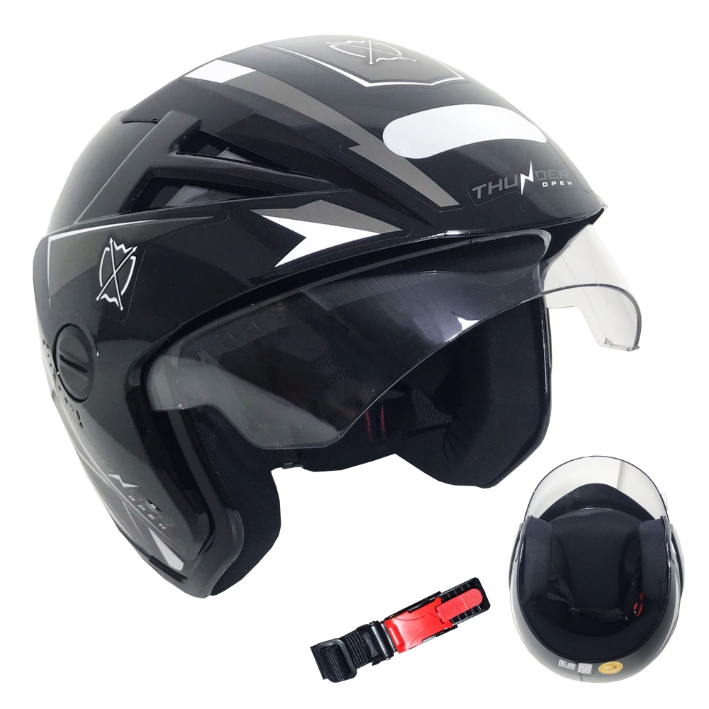 Capacete Aberto Thunder Preto/Branco Stell Nº 58