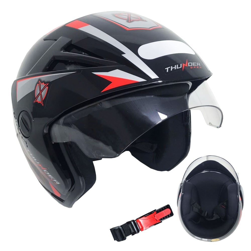 Capacete Aberto Thunder Preto/Vermelho Stell Nº 60