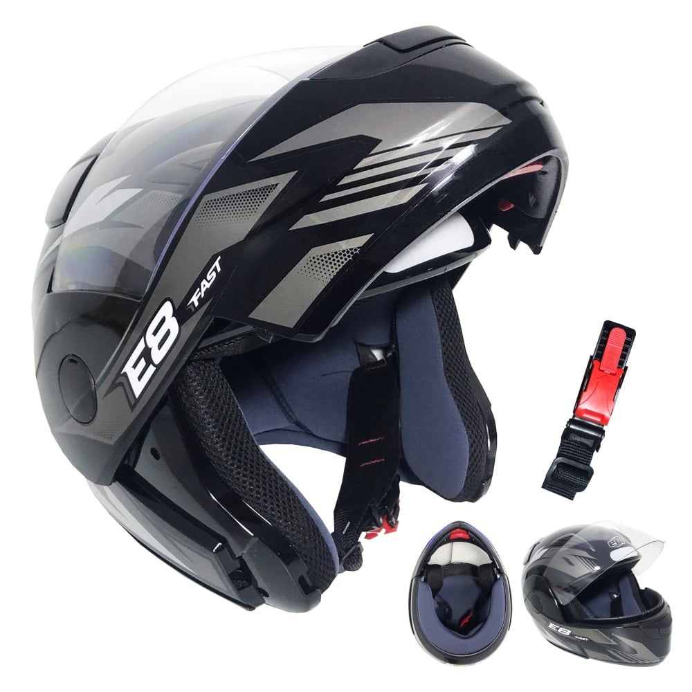 Capacete E08 Fast Preto/Prata Nº 60