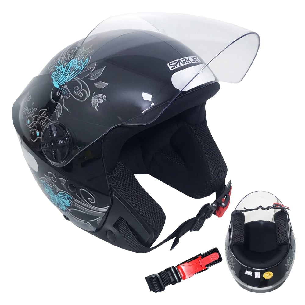 Capacete Spark Jet Borboleta Preto/Tiffany Nº 58