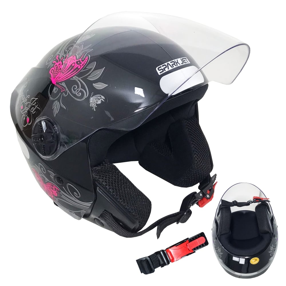 Capacete Spark Jet Borboleta Preto/Rosa Nº 56