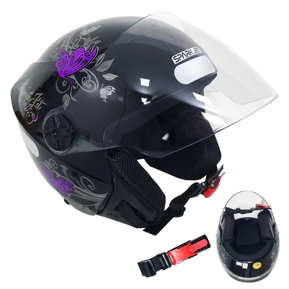 Capacete Spark Jet Borboleta Preto/Lilas Nº 58