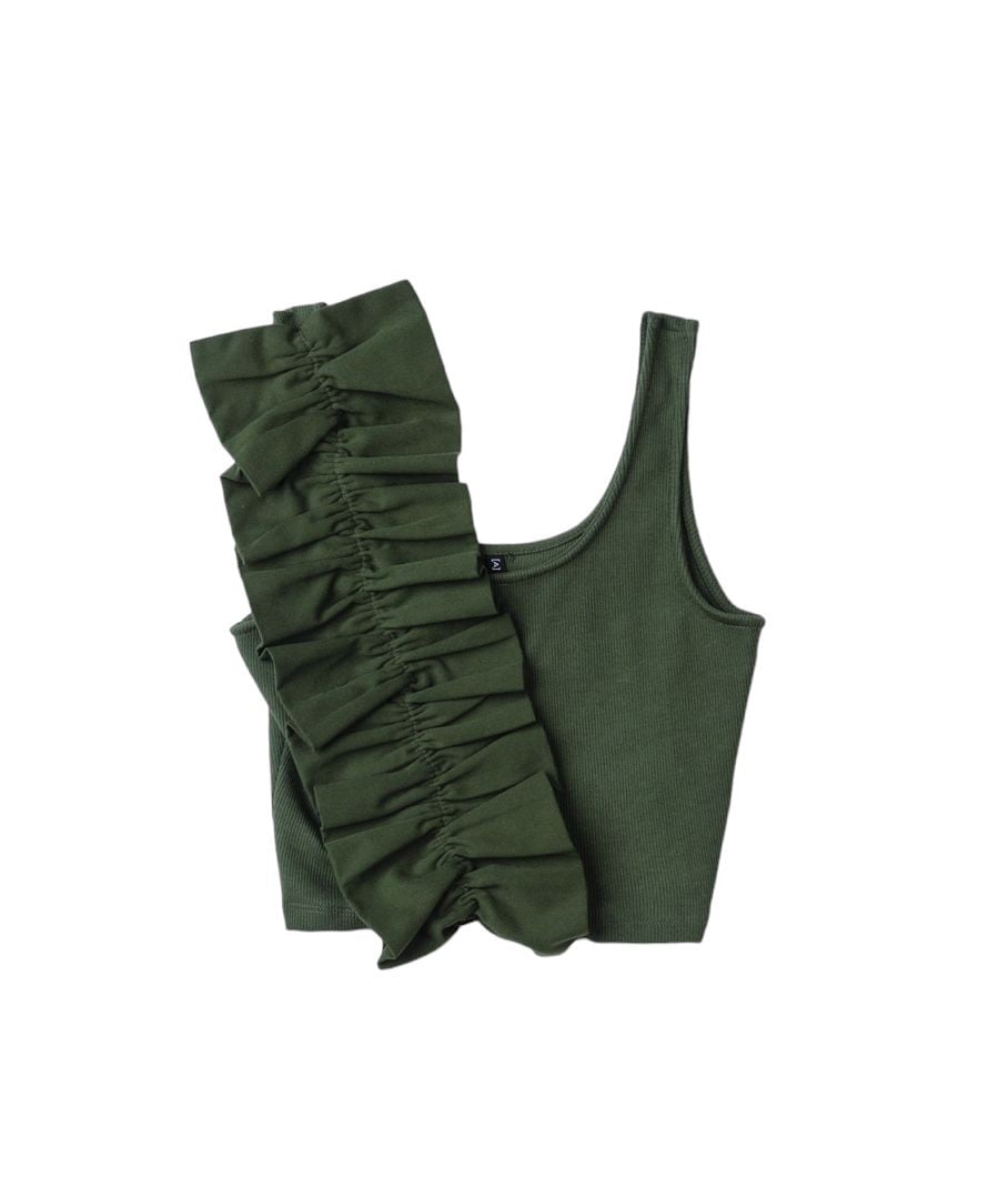 CROPPED MALHA COM BABADO VERDE MILITAR