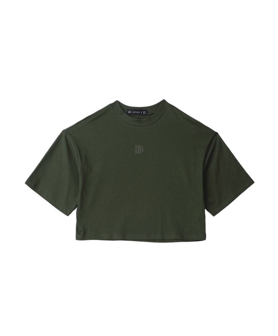 T SHIRT CROPPED PATCH VERDE MILITAR