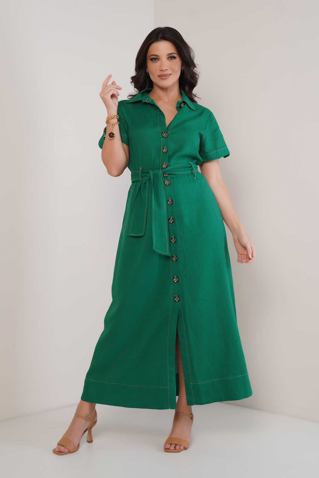 Chemise Longa de Mangas Curtas Verde