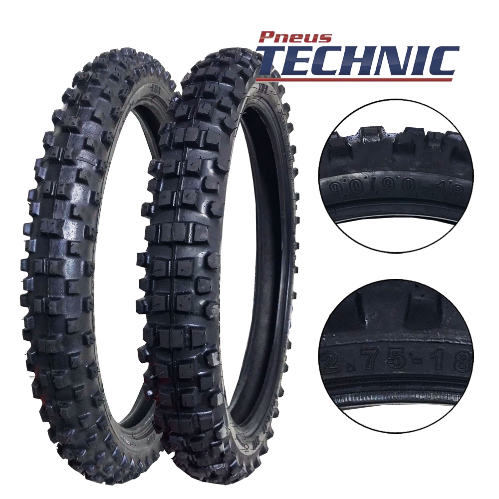 Par Pneu 90/90-18 Traseiro 2.75-18 Dianteiro TMX Trilha Technic